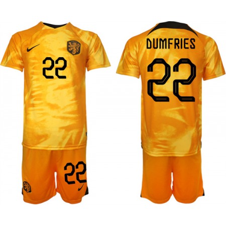 Men's Netherlands #22 Dumfries Orange Home Soccer Jersey Suit