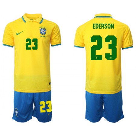 Men's Brazil #23 Ederson Yellow Home Soccer Jersey Suit